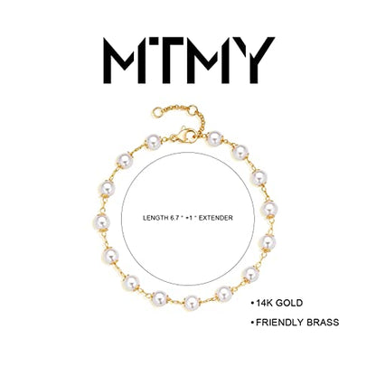 Gold Chain Bracelet for Women, 14K Gold Plated | Dainty Bracelets with Adjustable Chain, Trendy Jewelry Gift for Women - style: Pearl chain