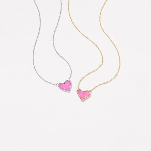 Kendra Scott Ari Heart Adjustable Length Pendant Necklace for Women, Fashion Jewelry - color: GOLD - HOT PINK DRUSY