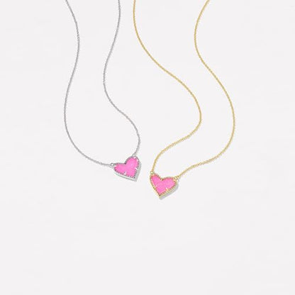 Kendra Scott Ari Heart Adjustable Length Pendant Necklace for Women, Fashion Jewelry - color: GOLD - HOT PINK DRUSY