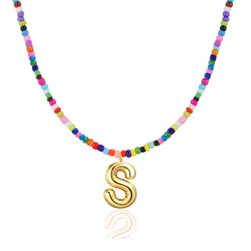 Colorful Initial Necklaces Gifts for Girls Kids Teens, 6-18 Year Old Girl Birthday Gift Teen Girl Gifts Trendy Stuff Gold Bubble Letter Pendent Necklace Jewelry - style: S