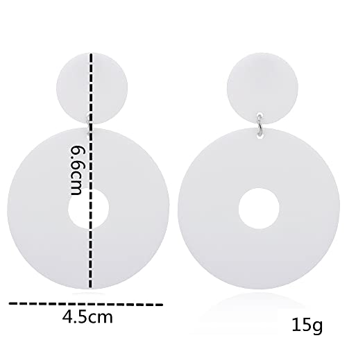 Acrylic Transparent Hollow Double Circle Round Dangle Earrings Geometric Statement Drop Earrings for Women Summer Holiday Cool Party Jewelry - color: white
