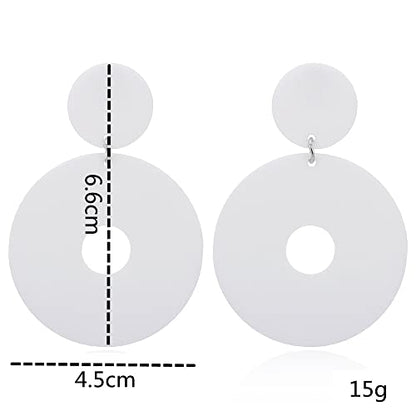 Acrylic Transparent Hollow Double Circle Round Dangle Earrings Geometric Statement Drop Earrings for Women Summer Holiday Cool Party Jewelry - color: white