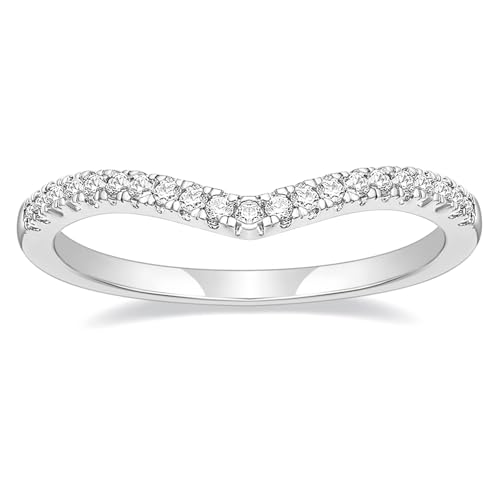TIGRADE Cubic Zirconia Eternity Band V Shape CZ Stacking Engagement Ring for Women Size 3-12.5 - color: Silver