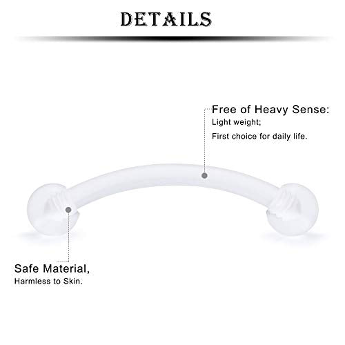 16G Clear Plastic Curved Barbells Eyebrow Ring Snake Eyes Tongue Rings Acrylic Bioflex Cartilage Helix Tragus Earrings Nipple Belly Lip Ring Piercing Retainer Length 6mm 8mm 10mm 12mm 36pcs - color: 36Pcs 16G 12mm