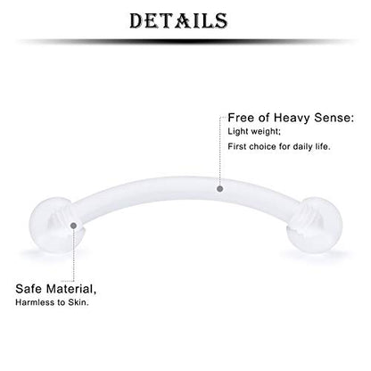 16G Clear Plastic Curved Barbells Eyebrow Ring Snake Eyes Tongue Rings Acrylic Bioflex Cartilage Helix Tragus Earrings Nipple Belly Lip Ring Piercing Retainer Length 6mm 8mm 10mm 12mm 36pcs - color: 36Pcs 16G 12mm