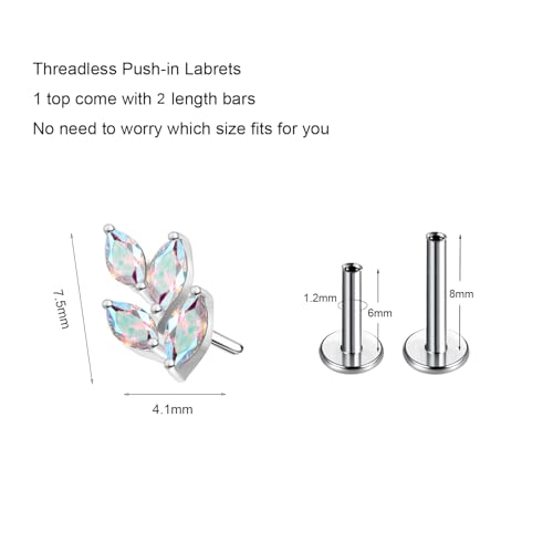 G23 Titanium Flat Back Earrings Studs 20g 18g 16g F136 Titanium Labrets Press Fit Threadless Push In Dainty Cartilage Helix Conch Lobe Lip Tragus Piercing Jewelry Push Back - style: 4eye-AB