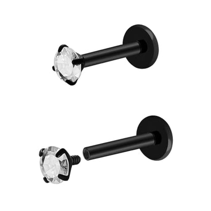 16G 18G Titanium Internal Thread CZ Stud Earrings Flat Back, Silver Black Tragus Helix Conch Cartilage Piercing Jewelry for Women Men 6mm 8mm 10mm Labret Studs 2PCS - color: Black, 18g, 10mm bar, 3mm White CZ