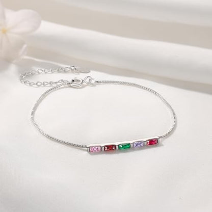 Sterling Silver Personalized 1-6 Birthstone Bracelet for Women Mothers Day Bracelet for Mom Daughter Custom Dainty Jewelry for Christmas Birthday Gift Ideas - style: Silver-5 stones