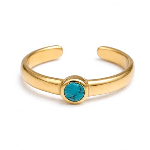 Gold Plated Toe Ring for Women, Adjustable Open Band, Handmade | Fits Toe, Knuckle or Pinky Ring | One Size Fits Most | Comfortable to Wear | Minimalist Style | Water Resistant - color: Turquoise Band