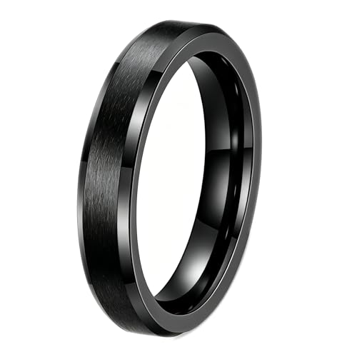 Stainless Steel Wedding Band Ring For Men Women | Sandblasted matte finish, 4mm/6mm/8mm widths, steel/black/gold-tone colors, everyday wear, wedding - color: Matte-4mm-Black