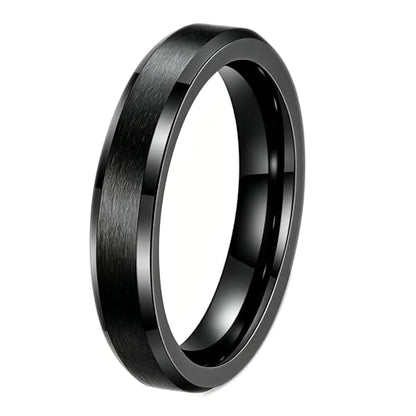 Stainless Steel Wedding Band Ring For Men Women | Sandblasted matte finish, 4mm/6mm/8mm widths, steel/black/gold-tone colors, everyday wear, wedding - color: Matte-4mm-Black