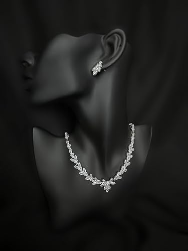 Bride Jewelry Set Silver Crystal Wedding Necklace Earrings Bracelet Set - Bridal Rhinestone Brass Pendant Accessories for Women and Bridesmaids - style: Jewelry Set 02