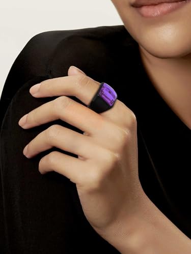 KeyStyle Square Gemstone Signet Rings for Men, Personalized Stainless Steel Pinky Ring with Black Onxy Blue Topaz Birthstone Statement Ring - color: Black - Custom Stone - 15mm