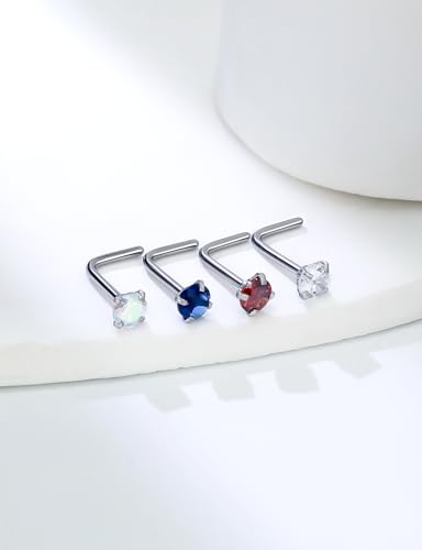 18G 20G 22G Round Cubic Zirconia Nose Rings Studs for Women Men 316L Stainless Surgical Steel Nose Ring Stud Piercing Jewelry Silver Clear CZ 1.5mm 2mm 3mm - style: 22G L Shaped Silver CZ 3 mm