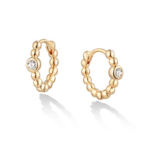 LOYATA Gold Huggie Hoop Earrings 14K Gold Plated Dainty Small Simple Hypoallergenic Jewelry Gift for Women - style: Beaded Diamond-1
