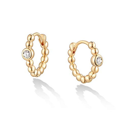 LOYATA Gold Huggie Hoop Earrings 14K Gold Plated Dainty Small Simple Hypoallergenic Jewelry Gift for Women - style: Beaded Diamond-1