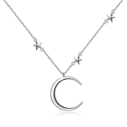 Ladytree 925 Sterling Silver Jewelry Crescent Moon and Star Pendant Necklace - style: Three Stars