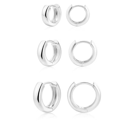 CONRAN KREMIX Small Thick Gold Chunky Hoop Earrings Lightweight Huggie Hoops For Women - color: Silver