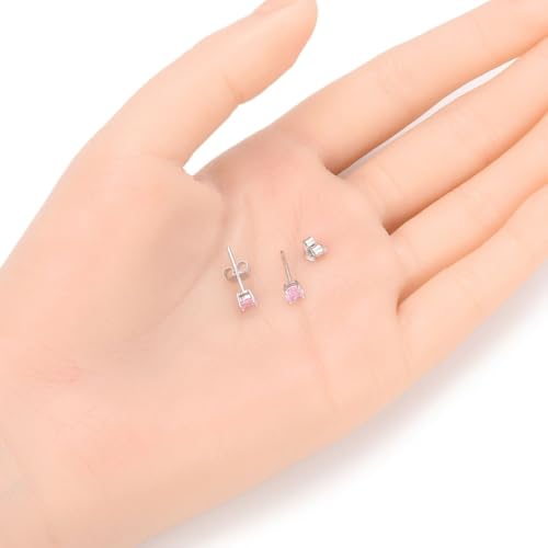 1 Pair Adabele Authentic Sterling Silver Birthstone Stud Earrings 4mm/0.25 Carat Tiny Cubic Zirconia Imitation Diamond Gemstone Hypoallergenic Nickel Free Tarnish Resistant Women Men Jewelry - color: October
