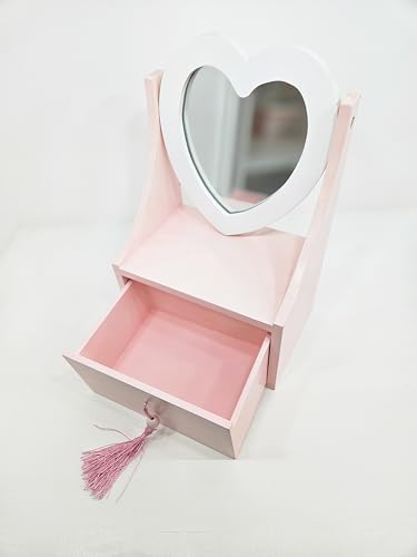 A&C Quinceañeras and More Jewelry Box for Little Girls, Wooden, Pink, Gift Box Heart Shame Mirrow with drawer. (Heart Shaped Mirror) - style: Heart Shaped Mirror