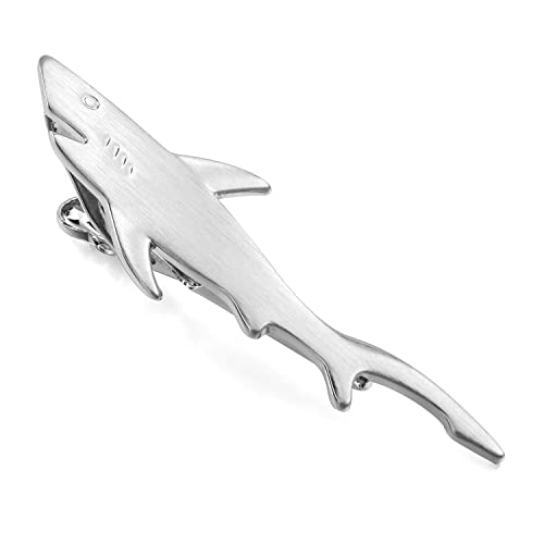 HAWSON 2 inch/ 2.2 inch Tie Clip for Men, Novelty Tie Bar Clip for Men and Boys, Interesting Tie Clip for Party - color: Brush Silver Shark