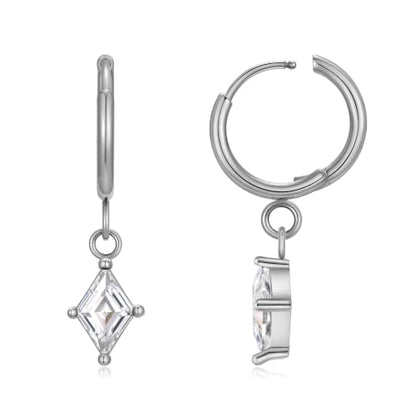 Surgical Steel Hoop Earrings for Women - Hypoallergenic Small Cartilage Huggies with Cubic Zirconia Dangle - color: Clear CZ-Stainless Steel