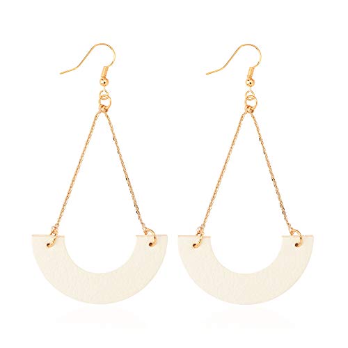 KINIVA Leather Dangle Earrings for Women Trendy, Lightweight Leaf Circle Lightning Earrings Drop, Jewelry Gifts for Women - color: 31 White
