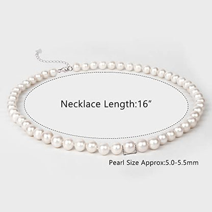 Freshwater Cultured AAAAA Quality Genuine Real Pearl Strand Necklace for Women Fine Jewelry Gifts for Her - size: 40.6 cm, 5.0 - 5.5 mm, style: AAA-Round
