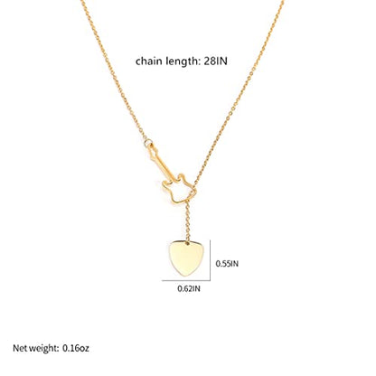 18K Gold Plated Stainless Steel Bee Honeycomb Pendant Necklace, Adjustable Y Lariat Conch/Guitar/Horseshoe Necklace for Women - color: Gold, style: Guitar