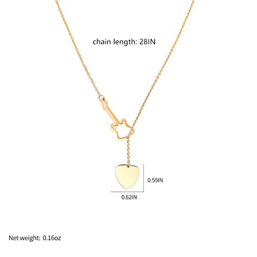 18K Gold Plated Stainless Steel Bee Honeycomb Pendant Necklace, Adjustable Y Lariat Conch/Guitar/Horseshoe Necklace for Women - color: Silver, style: Guitar