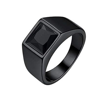 Bestyle Stainless Steel Men Signet Ring-Black/Blue Gemstone Band Ring-Classic Simple Thick Men Ring Size 7-14 - color: 03. 8MM Black Zircon - Black