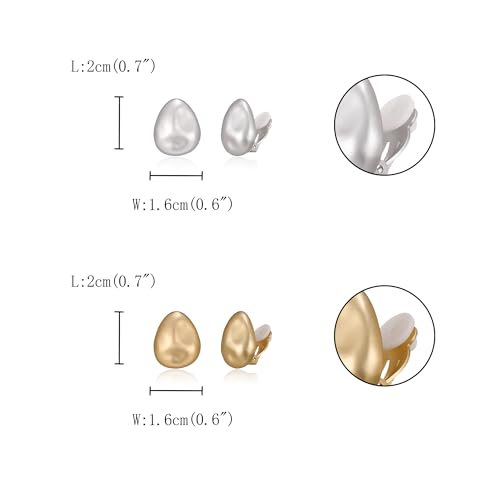 FANZE 2 Pairs Matte Gold Sliver Clip on Earrings for Women No Piercing | No Piercing Button Earring Comfortable Fashion Jewelry Gift - color: set-15