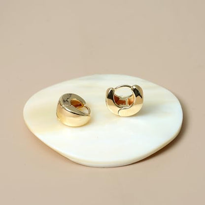 Small Chunky Gold Hoop Earrings For Women, 14k Gold Thick statement huggie hoop earrings Trendy Hoop Earrings Set Hypoallergenic Fashion Earrings - color: Triangle hoop-Gold