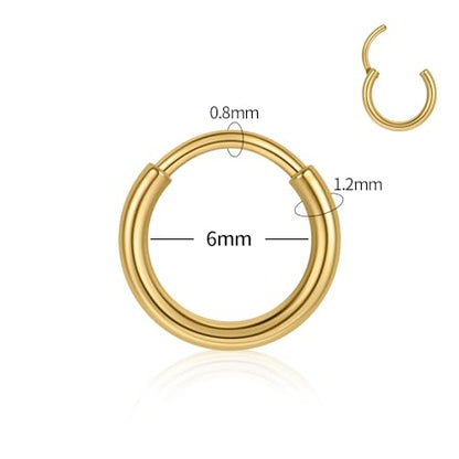 20G 316L Surgical Steel Hoop Nose Rings Septum Jewelry Nose Clicker Ring Cartilage Conch Helix Tragus Small Huggie Hoops Earrings Lip Rings Body Piercing Jewelry for Women Men 6 8 10mm