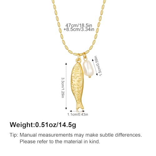 YUJIE Dainty Fish Pendant Necklace for Women 14k Gold Plated Ocean Fish Charm Necklace Summer - color: pearl fish
