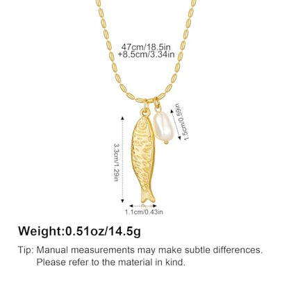 YUJIE Dainty Fish Pendant Necklace for Women 14k Gold Plated Ocean Fish Charm Necklace Summer - color: pearl fish