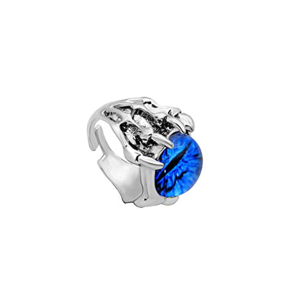 Rrdaily Gothic Punk Devil Evil Eye Rings, Open Adjustable Crystal Dragon Eagle Claw Locomotive Biker Ring for Men Party Gifts - color: Blue