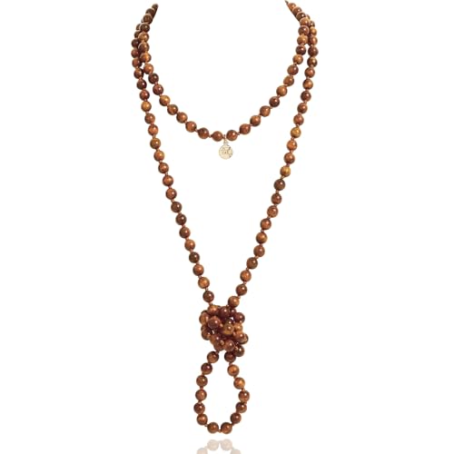 Firstmeet Fashion Natural Round Wood Beads 60'' Long Strand Art Deco Necklace for Women - color: Gold HJT