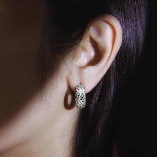 RENAIZ Dainty Lightweight Hoop & Stud Earrings for Women – 14K Gold Plated & Rhodium Plated, Minimalist Geometric Hypoallergenic Jewelry, Tiny Dainty Everyday Studs and Hoops - color: White Gold, style: Snake Skin