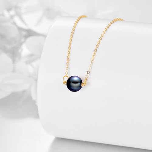 KECHO 14K Real Gold Beads Pendant Necklace Solid Yellow Gold Jewelry Anniversary Birthday Gifts for Women - color: Black Pearl 1
