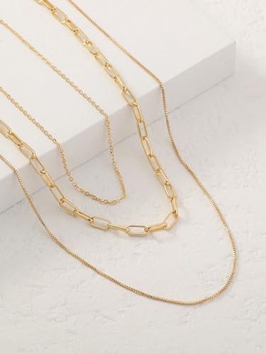 3PCS Waterproof Gold Necklace Layered Necklaces for Women Non Tarnish,14k Gold Plated Stainless Steel Dainty Stack Thin Chain Necklace Set for Women Gifts Jewelry - color: Gold