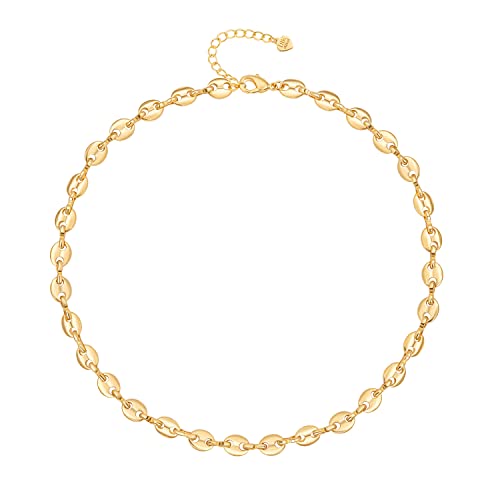 Aobei Pearl 18K Gold Plated Paperclip Chain Choker Satellite Chain Freshwater Cultured Biwa Pearl Pendant Necklace Dainty Turquoise Jewelry for Women - color: Pig Nose Chain