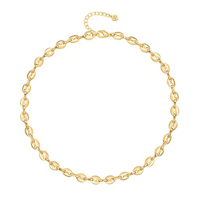 Aobei Pearl 18K Gold Plated Paperclip Chain Choker Satellite Chain Freshwater Cultured Biwa Pearl Pendant Necklace Dainty Turquoise Jewelry for Women - color: Pig Nose Chain