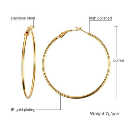 Large Hoop Earrings for Women 4 Pairs Stainless Steel Gold and Silver Hoop Earrings Set Lightweight Hypoallergenic Big Hoop Jewelry for Everyday Party and Gifts 40mm 70mm - color: Gold-50mm