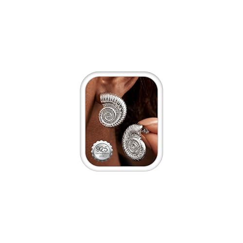 Chunky Gold Stud Earrings for Women Sterling Silver Earring Hypoallergenic | Non Tarnish 14K Gold Plated 925 Silver Posts for Sensitive Ears,Knot Statement Dangle Earrings Gold Jewelry Gifts Lightweight - color: silver plated-conch