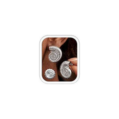 Chunky Gold Stud Earrings for Women Sterling Silver Earring Hypoallergenic | Non Tarnish 14K Gold Plated 925 Silver Posts for Sensitive Ears,Knot Statement Dangle Earrings Gold Jewelry Gifts Lightweight - color: silver plated-conch