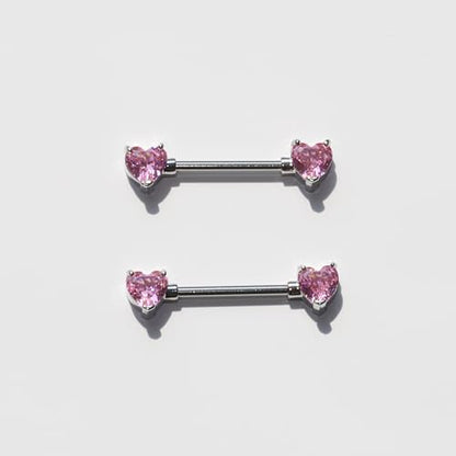 BSJ4U Nipple Piercing Jewelry 14G Stainless Steel Nipple Rings for Women Heart Butterfly Flower Bow Nipple Barbells - color: Pink CZ Nipple Piercing Jewelry