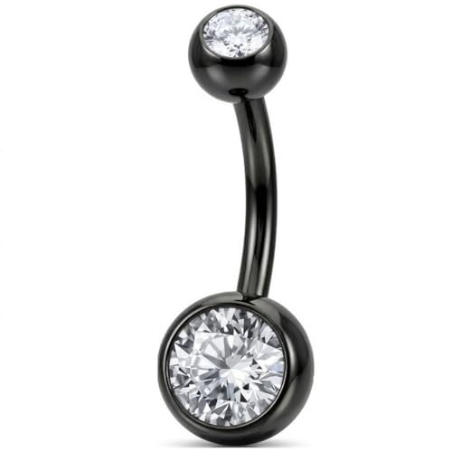 Belly Button Piercing Ring 14 Gauge Surgical Steel - color: Black Clear