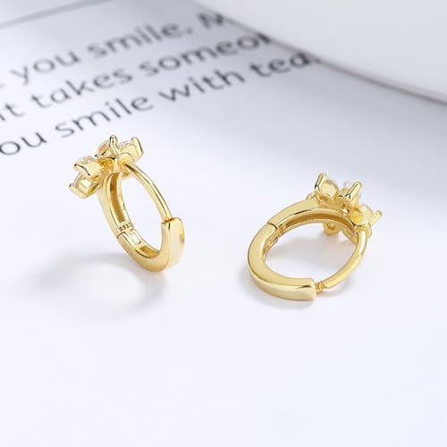 Flower Hoop Huggie Earrings for Women Small Crystal Cubic Zirconia Flower Hoops Earrings Cartilage Earrings Trendy Kawaii Cute Little Hoop Earrings Wedding Statement Gift Jewelry - color: Gold