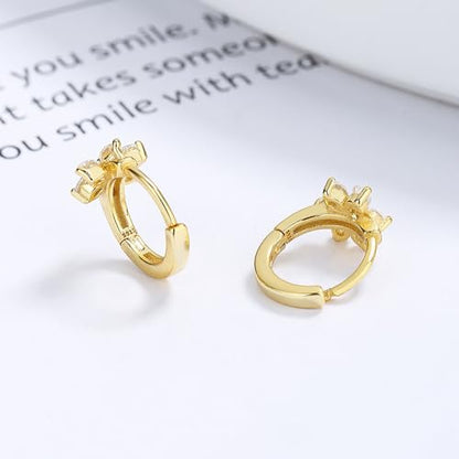 Flower Hoop Huggie Earrings for Women Small Crystal Cubic Zirconia Flower Hoops Earrings Cartilage Earrings Trendy Kawaii Cute Little Hoop Earrings Wedding Statement Gift Jewelry - color: Gold